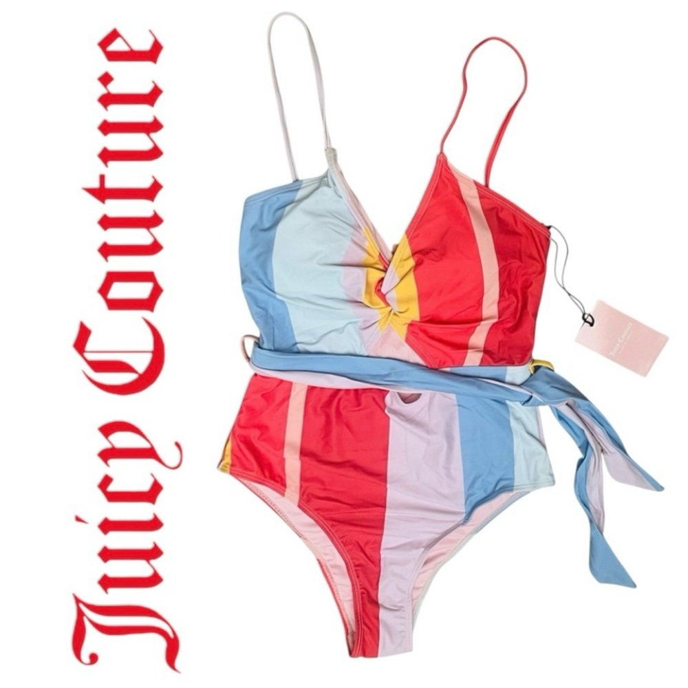 NEW Juicy Couture One Piece Swimming Coral Twist Belted Keyhole Front Sz XL